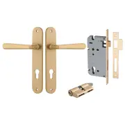 Copenhagen Lever Oval Backplate Entrance Kit w High Security Lock Brushed Brass