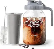 Slow Slog Cold Brew Coffee Maker, 32oz Cold Brew Mason Jar Pitcher with Lid, Iced Coffee Maker, Durable Glass Cold Brew Pitcher with Stainless Steel Filter for Iced Tea, Sun Tea, Lemonade, Leak Proof
