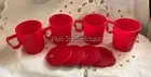 TUPPERWARE RED IMPRESSIONS ALFRESCO CUP MUG SET OF 4 WITH STRAW LIDS