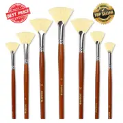 Artist Fan Paint Brush Set Of 7 White Hog Bristle Natural Hair Antishedding Brus