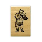 Fiddler Bear mounted rubber stamp, music, hoedown, violin, animal, fiddle #10