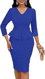 [Runwind] Business Dresses 3/4 Sleeve Bodycon Pencil Dress for Curvy Women Modest Church Dresses