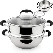 [AVACRAFT] 18/10, 3 Piece Stainless Steel Steamer Cooking Pot Set, Steamer for Cooking, Steamer Pan Set with Glass Lid, Momo Maker, Induction Steamer Pot