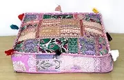 Marusthali Indian Decorative Patchwork Pouf Cover Living Room Ottoman Covers Embroidered Home Footstool Chair Bohemian Decor Pouffe Vintage Seat Foot Stool (Baby Pink, 16 X 16 X 5 Inches)