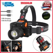 990000LM Headlamp USB Rechargeable LED Head Light Zoomable Super bright Ship US