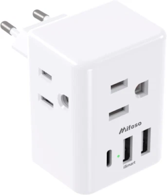 European Travel Plug Adapter with USB Charging Ports(1 C), International...