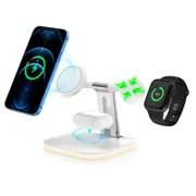Catzon 3-in-1 Magnetic Wireless 25W Fast Charger Watch Headset Desktop Phone Stand-White