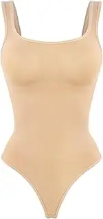 [WGIMAXTOR] Seamless Bodysuit Women Shapewear Tummy Control Square Collar Tank Top U-Shape Backless Body Shaper Thongs Underwear Slim Waist(Nude,S)