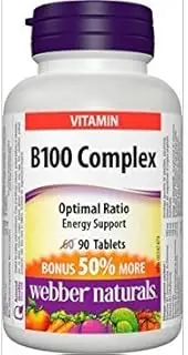 Webber Naturals B100 Complex (100mg of B Vitamins), Bonus Size 60+30 Tablets