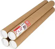 Paclord 2" x 24" Heavy-Duty Reinforced Cardboard Mailing Tube, Pack of 4 Tubes with 8 Caps – Secure USPS Approved – Great for Shipping and Storing of Prints, Artwork, Posters or Documents