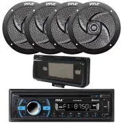 Pyle PLCD43BTM Marine Bluetooth CD Radio, 4x 4" 100W Speakers, Cover (Black)