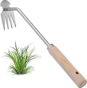 Weed Puller Tool, Stainless Steel Manual Weeding Tool, 2024 New Weeding Tool, 4-Tooth Gardening, Easily Remove Weeds from Plants, Yards,Farms,Gardens, (Wooden Handle) (Wooden Handle)