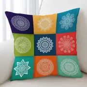 Multi Colored Panel and White Mandalas Cushion Cover