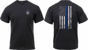 Mens Black 2 Sided Thin Blue Line US Flag Distressed Athletic Muscle TShirt 2937