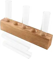 Mipcase 1Set Hydroponic Plant Terrarium with Wooden Stand Desktop Test Tube Glass Vase for Indoor Air Plants Stylish Planter for Home Decor and Propagation