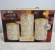 Apothecary 3 Piece LED Holiday Snowflake Candle Set w/ 4 HR Timer NEW Battery