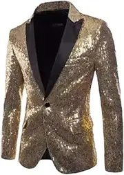[Generic] Men's Shiny Sequins Blazers Wedding Party Prom Dress Coats Fashion Slim Fit Classic Notched Blazers