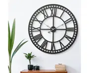 Artiss 60cm Wall Clock Large Roman Numerals Metal Black