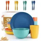 20 Pieces Wheat Straw Dinnerware Sets, Unbreakable Plates and Bowls Sets, Alt...