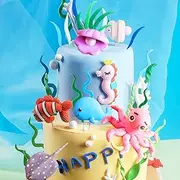 GallaRato 16 Pcs Under The Sea Cake Decoration Ocean Topper Party Supplies - Devil Fish, Octopus, Seahorse Decor