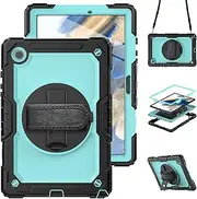 SLLMYYX for Samsung Galaxy Tab A8 Case 10.5 inch - Shockproof Cover with Screen Protector, Stand, Hand Strap, Shoulder Strap (2022, SM-X200/X205/X207), Sky Blue PC