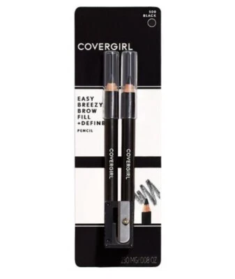 Covergirl Easy Breezy Brow Fill Define Pencil #500 Black Twin pack & Sharpener
