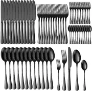 Sleek 60-Piece Mirror Polished Black Silverware for Stylish Dining - 12 Set