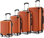 [AUSWAY] 4 Piece Luggage Set Carry On Suitcase Traveller Bag Lightweight ABS Hard Shell Orange