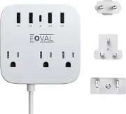 European Travel Plug Adapter FOVAL US Power Strip with USB C and 4 USB Ports 5ft