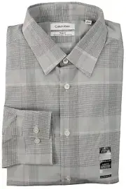 New Mens Calvin Klein Steel Slim Fit Stretch Gray Check Dress Shirt S 14.5 32/33