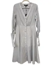 BCBGMAXAZRIA Button Front Striped Midi Dress Womens Small White Black Formal NEW