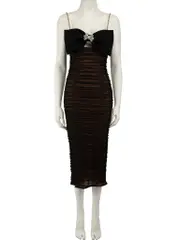 Black Crystal Ruched Midi Dress