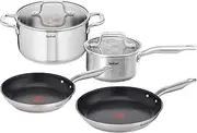 Tefal, Virtuoso Induction Stainless Steel 4pce Set, E491S474, Fixed Handles SS, 3X Stronger Titanium Non-Stick Coating, Thermo Signal Technology, Suitable for All Cooktops, Dishwasher Safe