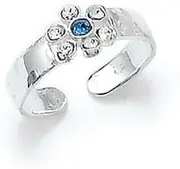 [JewelryWeb] 925 Sterling Silver Blue CZ Cubic Zirconia Simulated Diamond Flower toe ring