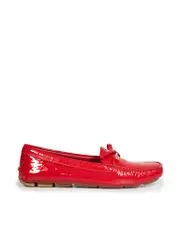 Red Saffiano Patent Leather Bow Loafers