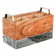 Laurie Gates California Designs Grey Marble And Acacia Wood Salad Server Holder