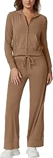 [QINSEN] Women's Two Piece Outfits Long Sleeve Full-Zip Hoodie and Wide Leg Pants Tracksuit Lounge Matching Set