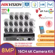 Hikvision 16CH 4K Security CCTV System 8MP Dual Light ColorVu+IR POE Camera MIC