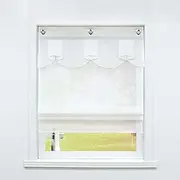 SCHOAL Roman Blind No Drilling Required Roman Curtains with U-Hooks Kitchen Curtains with Eyelets Transparent Voile Oval Figure Pattern White W x H 80 x 140 cm 1 Piece