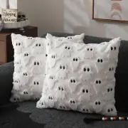 2 Pcs Halloween Pillow Covers 20"X20" White Ghost Throw Pillow Cases Soft Plush