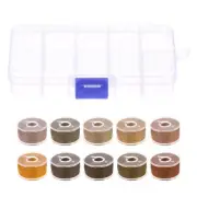 Prewound Sewing Bobbin Thread Set of 10pcs W Storage Plastic Case, Brown Series