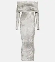 [Alaia] Alaïa Off-shoulder velvet midi dress AU 14 silver