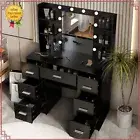 Hollywood Vanity Desk Black Dressing Table with LED Lighted Mirror & 7 Drawers