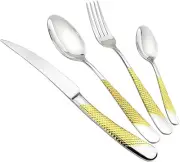 4-Piece Gold Silverware Set Service for 1, Uniturcky Premium 18/10 Stainless Ste