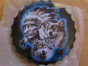 indian with wolf 40 cm tin metal bottle cap sign MAN CAVE .