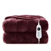 Dreamaker Basketweave Faux Fur Electric Heated Throw Blanket [180x200cm] (Cherry)