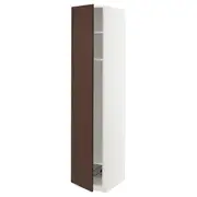 METOD high cabinet w shelves/wire basket, white/Sinarp brown, 40x60x200 cm