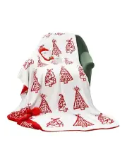 [SOGA] Christmas Tree Half Fleece Throw Blanket 130x170cm in Red/White