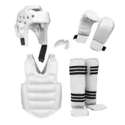 WKF Style White Gear Head Gloves Shin and Instep Chest Guard Karate Sparring Set