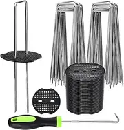 Turf Nails Buffer Washers Set Garden Anchor Pegs Weed Mat Pegs Landscape Staples Artificial Grass Pins Ground Pegs for Securing Weed Membrane Fabric Barrier Net Hose Tarp